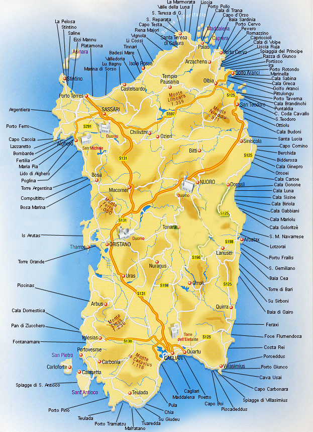 Mapa de Cerdeña - Italia